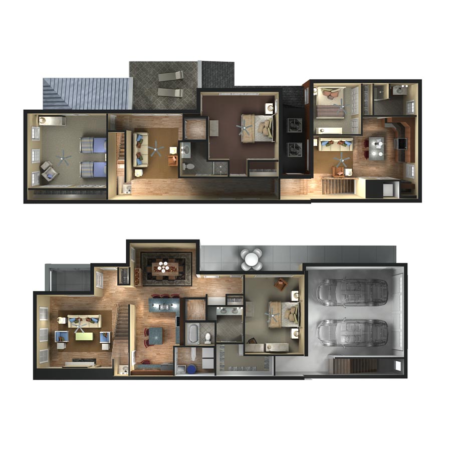 below a floor plan rendered via autocad and photoshop its